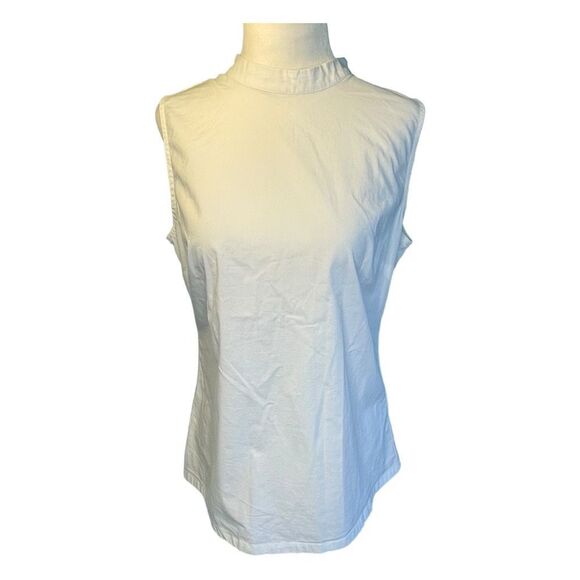 Banana Republic Sleeveless High Neck Top White Poplin Button Back Stretch Cotton - Picture 1 of 7